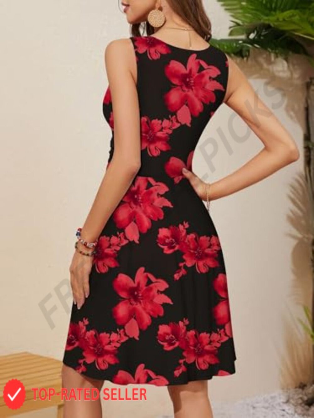 Deep V Neck Sleeveless Floral Sundress with Pockets Flowy Summer Dress - Picture 4 of 7